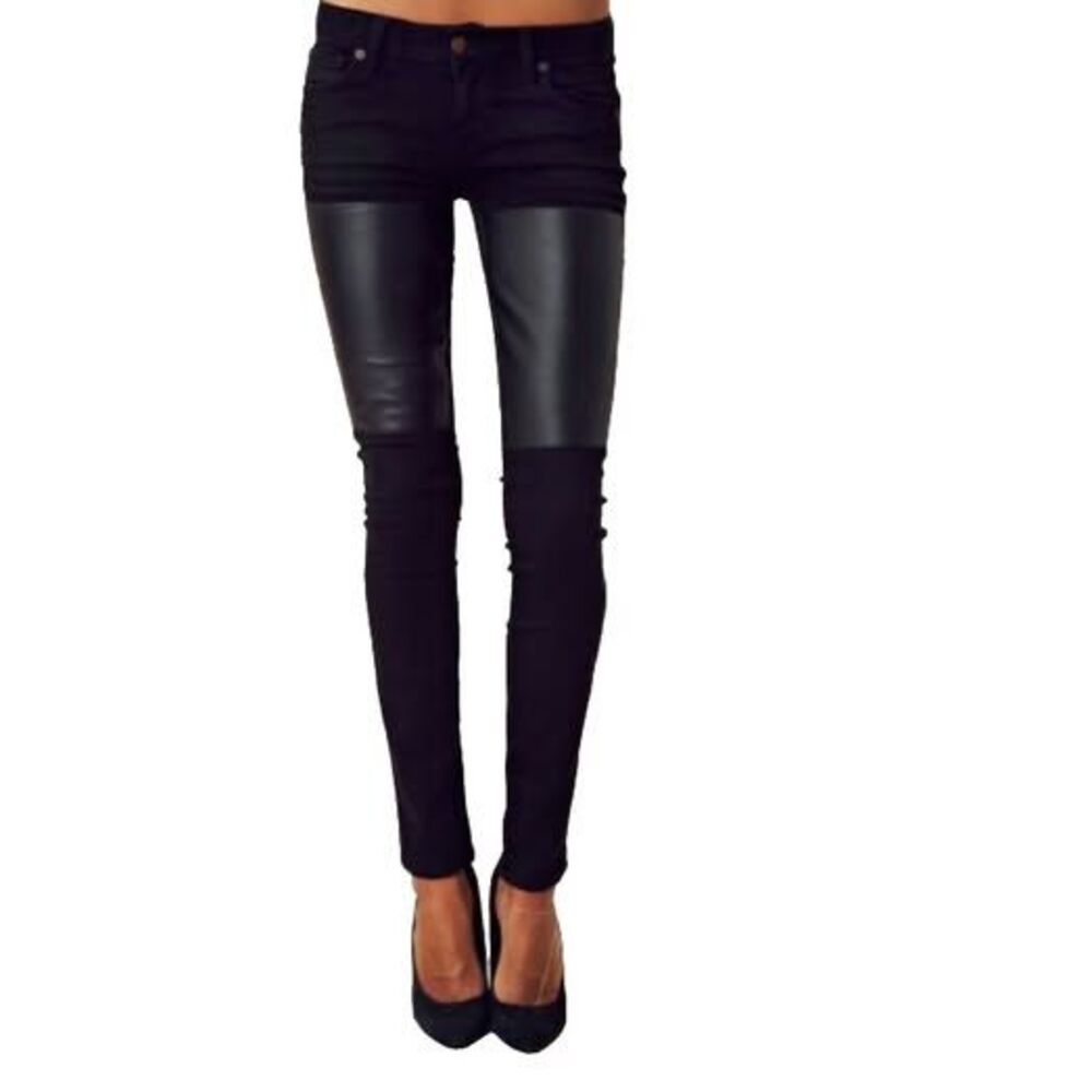 Textile Elizabeth & James Jett Womens 26 Black Leather Panel Skinny Denim Jeans